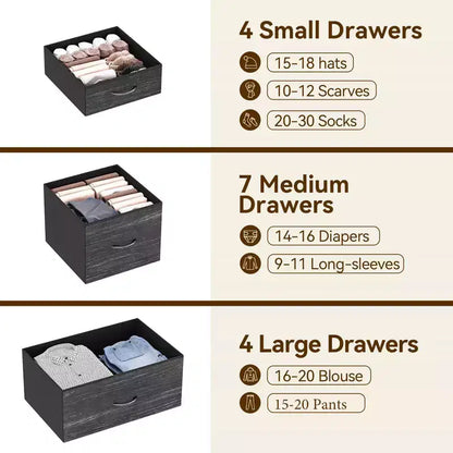 Cassettiera contenitore, cassettiera in tessuto, organizer alto a 15 cassetti con piano in legno e struttura in metallo per camera da letto, soggiorno, corridoio, ingresso