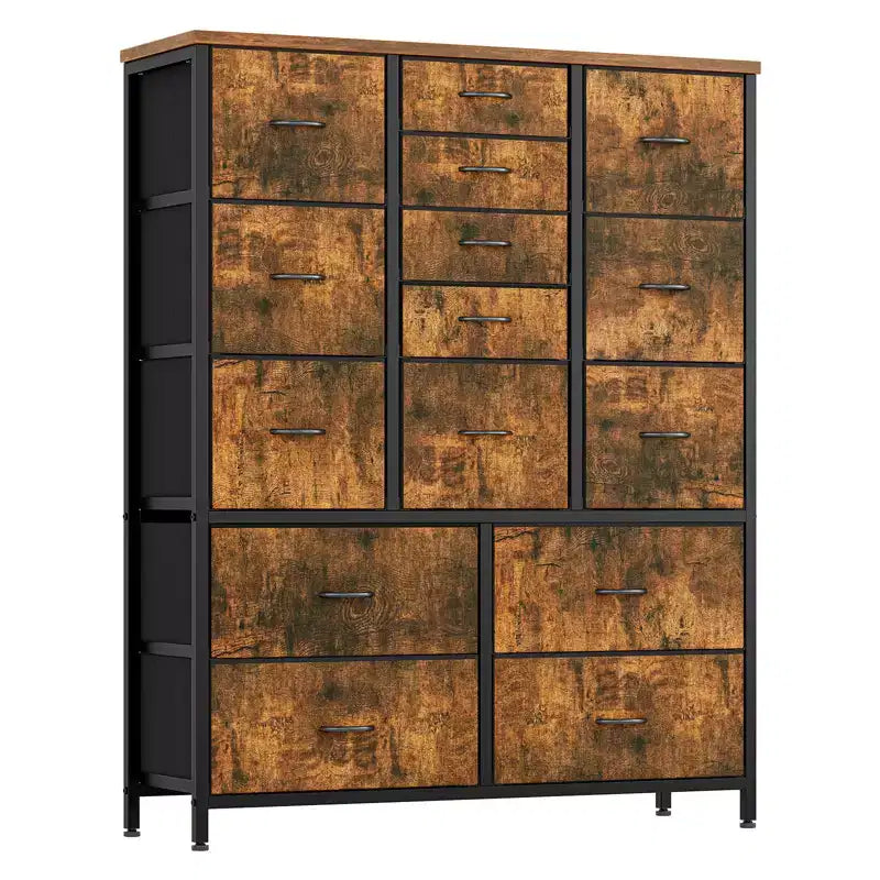 Cassettiera contenitore, cassettiera in tessuto, organizer alto a 15 cassetti con piano in legno e struttura in metallo per camera da letto, soggiorno, corridoio, ingresso