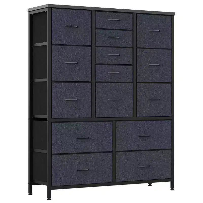 Cassettiera contenitore, cassettiera in tessuto, organizer alto a 15 cassetti con piano in legno e struttura in metallo per camera da letto, soggiorno, corridoio, ingresso