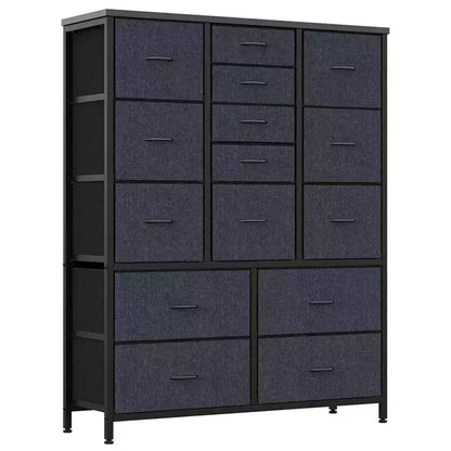 Cassettiera contenitore, cassettiera in tessuto, organizer alto a 15 cassetti con piano in legno e struttura in metallo per camera da letto, soggiorno, corridoio, ingresso