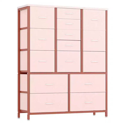 Cassettiera contenitore, cassettiera in tessuto, organizer alto a 15 cassetti con piano in legno e struttura in metallo per camera da letto, soggiorno, corridoio, ingresso