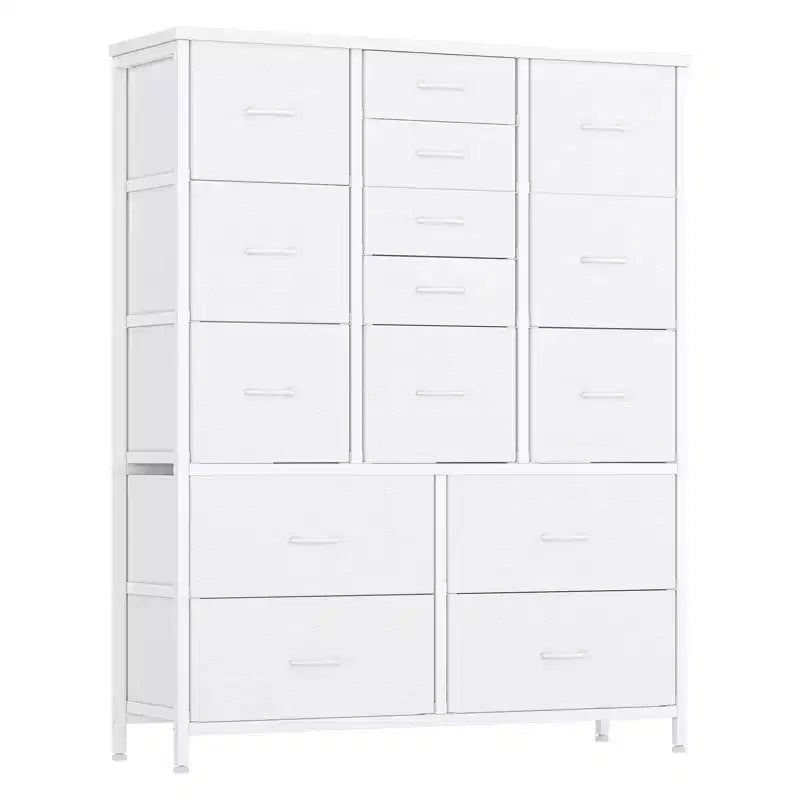 Cassettiera contenitore, cassettiera in tessuto, organizer alto a 15 cassetti con piano in legno e struttura in metallo per camera da letto, soggiorno, corridoio, ingresso