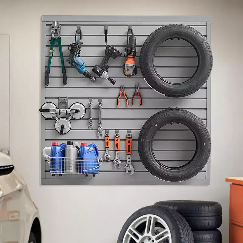 Pannellatura a doghe in PVC per garage 4x4 piedi con design modulare, pannello a doghe regolabile, grigio