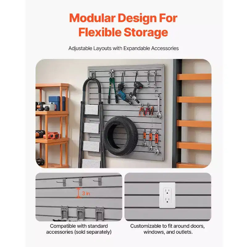 Pannellatura a doghe in PVC per garage 4x4 piedi con design modulare, pannello a doghe regolabile, grigio
