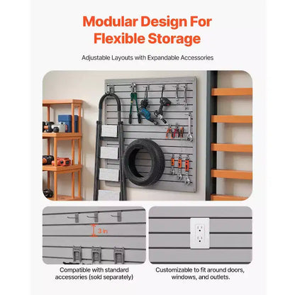 Pannellatura a doghe in PVC per garage 4x4 piedi con design modulare, pannello a doghe regolabile, grigio