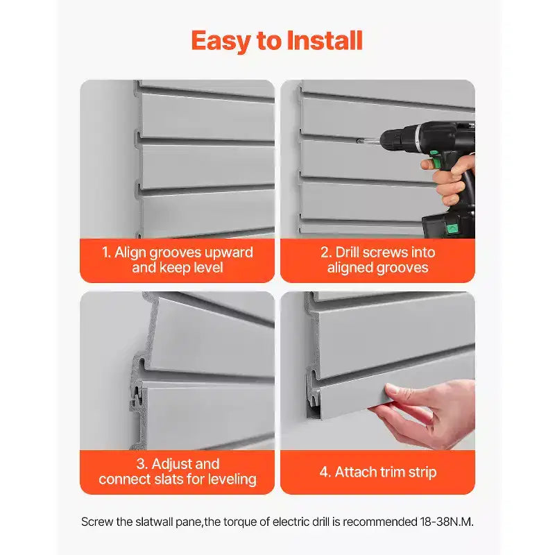 Pannellatura a doghe in PVC per garage 4x4 piedi con design modulare, pannello a doghe regolabile, grigio