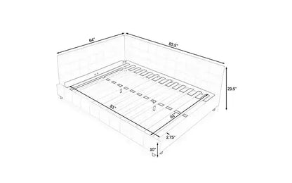 Daybed in Velluto Stile Mid-Century, Divano Letto Imbottito con Base in Legno di Eucalipto e Testiera Trapuntata Queen Size