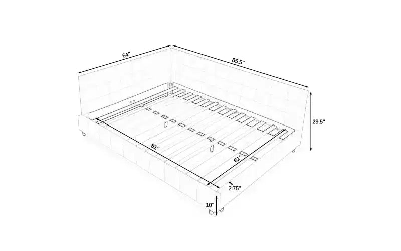 Daybed in Velluto Stile Mid-Century, Divano Letto Imbottito con Base in Legno di Eucalipto e Testiera Trapuntata Queen Size