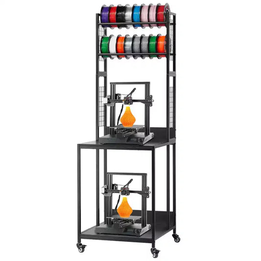Supporto per stampante 3D a 4 livelli con contenitore per filamenti, carrello porta-bobine con ruote, nero
