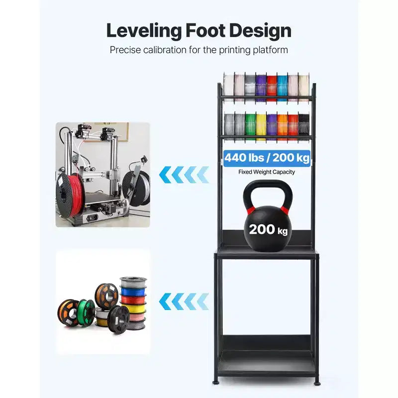 Supporto per stampante 3D a 4 livelli con contenitore per filamenti, carrello porta-bobine con ruote, nero