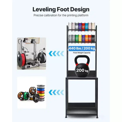 Supporto per stampante 3D a 4 livelli con contenitore per filamenti, carrello porta-bobine con ruote, nero