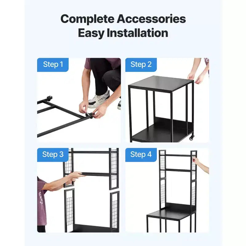 Supporto per stampante 3D a 4 livelli con contenitore per filamenti, carrello porta-bobine con ruote, nero
