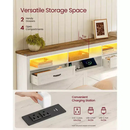 Struttura letto matrimoniale con testiera contenitore, 4 cassetti, silenziosa, senza bisogno di rete, bianco rustico