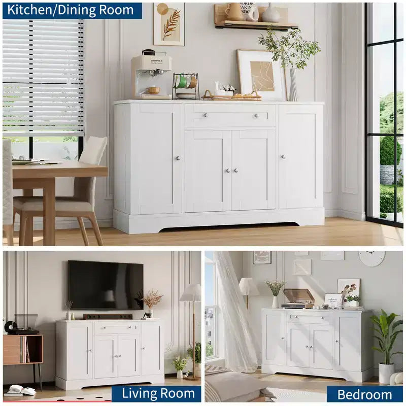 Madia Moderna in Legno con Cassetto e 4 Ante, Credenza Autoportante per Cucina Sala da Pranzo Soggiorno Coffee Bar
