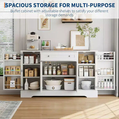 Madia Moderna in Legno con Cassetto e 4 Ante, Credenza Autoportante per Cucina Sala da Pranzo Soggiorno Coffee Bar