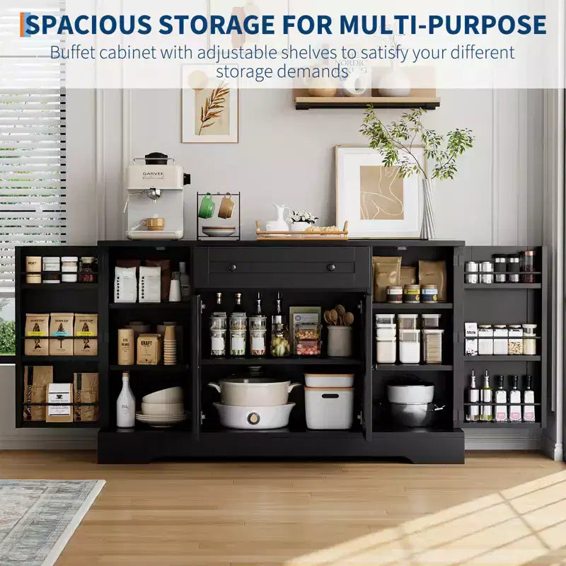 Madia Moderna in Legno con Cassetto e 4 Ante, Credenza Autoportante per Cucina Sala da Pranzo Soggiorno Coffee Bar