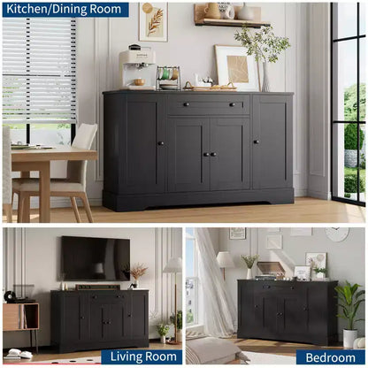 Madia Moderna in Legno con Cassetto e 4 Ante, Credenza Autoportante per Cucina Sala da Pranzo Soggiorno Coffee Bar