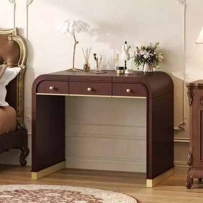 Scrivania vintage in legno con specchio a ribalta e 2 cassetti