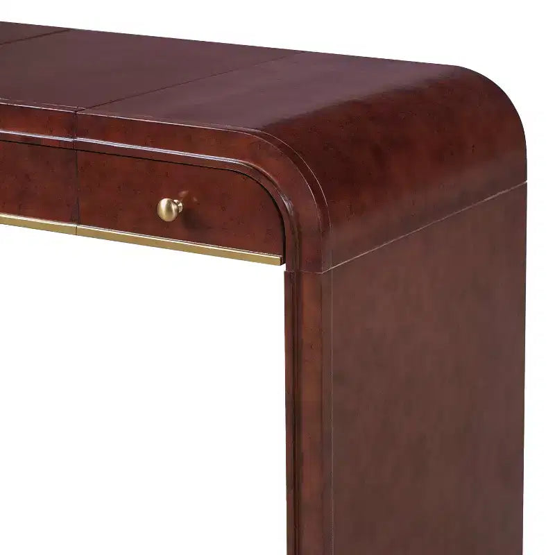 Scrivania vintage in legno con specchio a ribalta e 2 cassetti