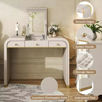 Scrivania vintage in legno con specchio a ribalta e 2 cassetti