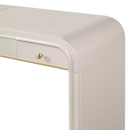 Scrivania vintage in legno con specchio a ribalta e 2 cassetti