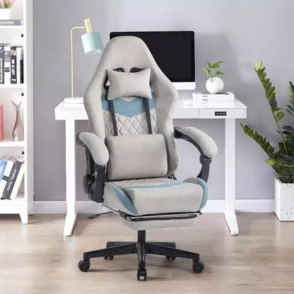 Sedia da computer con supporto lombare regolabile, poggiatesta, poggiapiedi e braccioli con collegamento meccanico