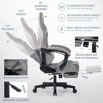 Sedia da computer con supporto lombare regolabile, poggiatesta, poggiapiedi e braccioli con collegamento meccanico