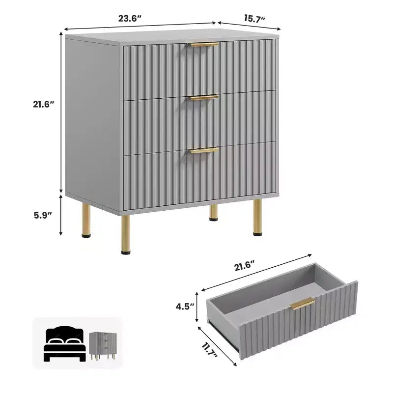 Comò a 3 cassetti per camera da letto, comodino moderno scanalato, cassettiera, organizer in legno, tavolino per soggiorno, corridoio
