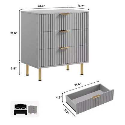 Comò a 3 cassetti per camera da letto, comodino moderno scanalato, cassettiera, organizer in legno, tavolino per soggiorno, corridoio