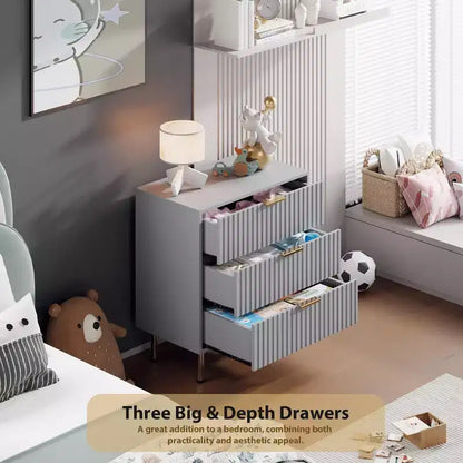 Comò a 3 cassetti per camera da letto, comodino moderno scanalato, cassettiera, organizer in legno, tavolino per soggiorno, corridoio