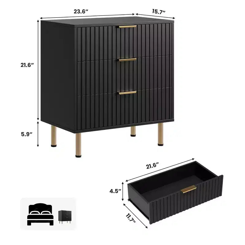 Comò a 3 cassetti per camera da letto, comodino moderno scanalato, cassettiera, organizer in legno, tavolino per soggiorno, corridoio