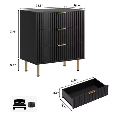 Comò a 3 cassetti per camera da letto, comodino moderno scanalato, cassettiera, organizer in legno, tavolino per soggiorno, corridoio