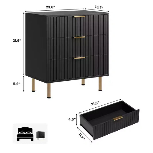 Comò a 3 cassetti per camera da letto, comodino moderno scanalato, cassettiera, organizer in legno, tavolino per soggiorno, corridoio