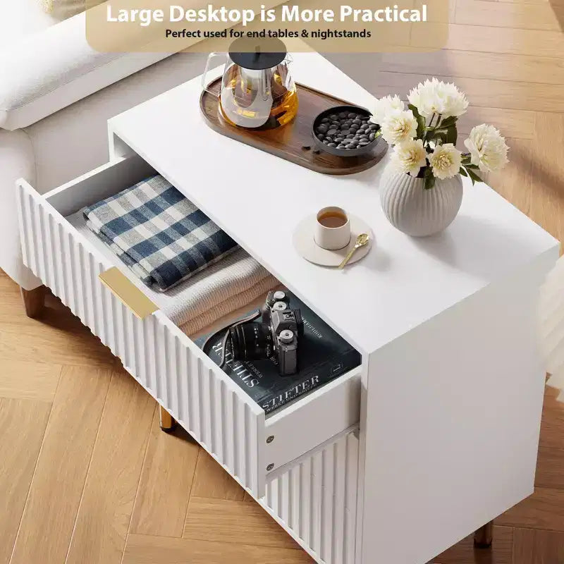 Comò a 3 cassetti per camera da letto, comodino moderno scanalato, cassettiera, organizer in legno, tavolino per soggiorno, corridoio