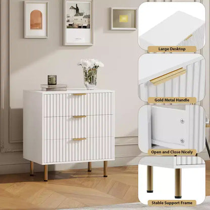 Comò a 3 cassetti per camera da letto, comodino moderno scanalato, cassettiera, organizer in legno, tavolino per soggiorno, corridoio