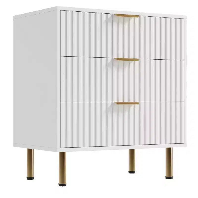 Comò a 3 cassetti per camera da letto, comodino moderno scanalato, cassettiera, organizer in legno, tavolino per soggiorno, corridoio