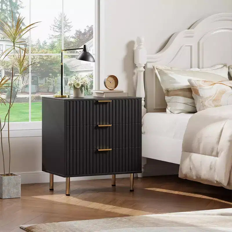 Comò a 3 cassetti per camera da letto, comodino moderno scanalato, cassettiera, organizer in legno, tavolino per soggiorno, corridoio