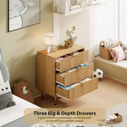 Comò a 3 cassetti per camera da letto, comodino moderno scanalato, cassettiera, organizer in legno, tavolino per soggiorno, corridoio