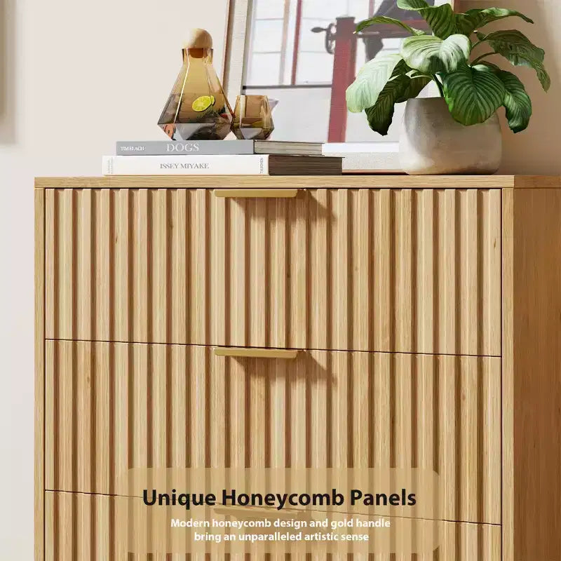 Comò a 3 cassetti per camera da letto, comodino moderno scanalato, cassettiera, organizer in legno, tavolino per soggiorno, corridoio