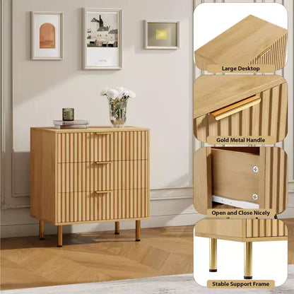 Comò a 3 cassetti per camera da letto, comodino moderno scanalato, cassettiera, organizer in legno, tavolino per soggiorno, corridoio