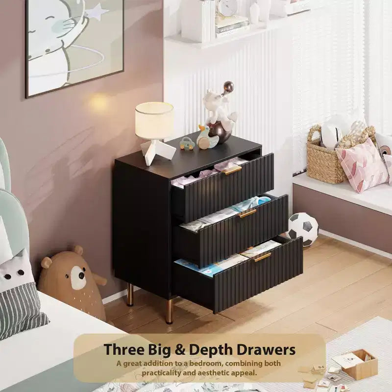 Comò a 3 cassetti per camera da letto, comodino moderno scanalato, cassettiera, organizer in legno, tavolino per soggiorno, corridoio