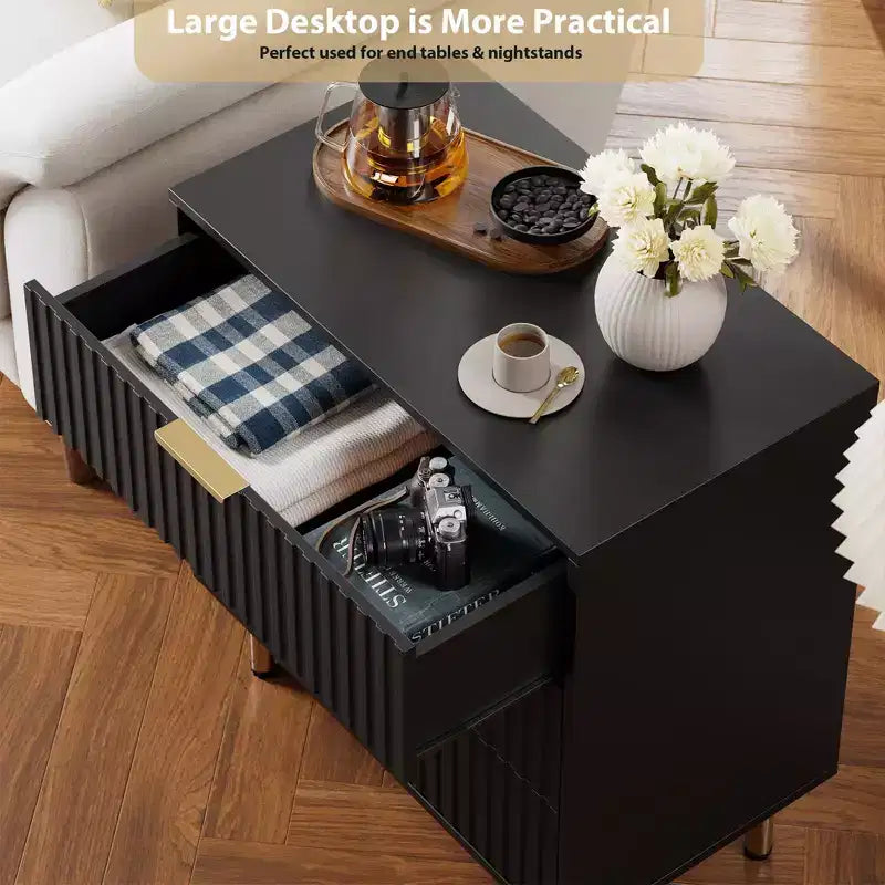 Comò a 3 cassetti per camera da letto, comodino moderno scanalato, cassettiera, organizer in legno, tavolino per soggiorno, corridoio