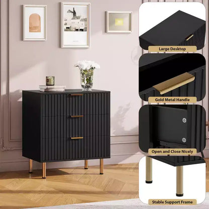 Comò a 3 cassetti per camera da letto, comodino moderno scanalato, cassettiera, organizer in legno, tavolino per soggiorno, corridoio