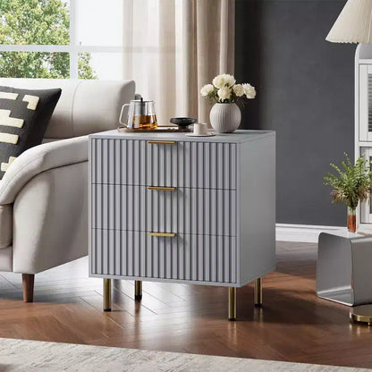 Comò a 3 cassetti per camera da letto, comodino moderno scanalato, cassettiera, organizer in legno, tavolino per soggiorno, corridoio