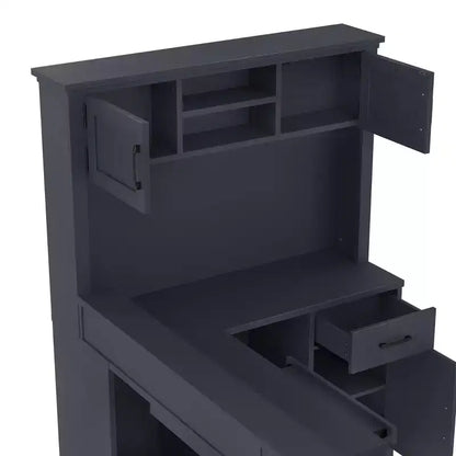 Scrivania angolare a L da 76.7" con presa di corrente, cassetti e libreria, Scrivania angolare moderna per gaming e ufficio domestico