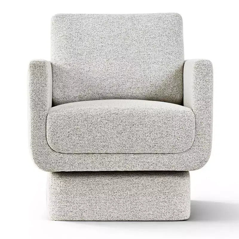 Poltrona Moderna in Ciniglia Beige Girevole, Larghezza 68,5 cm con Braccioli e Cuscino Seduta Spessore 16,5 cm