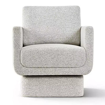 Poltrona Moderna in Ciniglia Beige Girevole, Larghezza 68,5 cm con Braccioli e Cuscino Seduta Spessore 16,5 cm