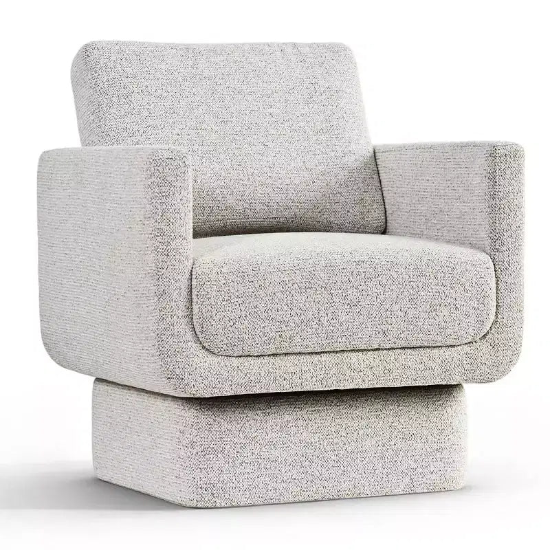 Poltrona Moderna in Ciniglia Beige Girevole, Larghezza 68,5 cm con Braccioli e Cuscino Seduta Spessore 16,5 cm