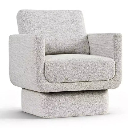 Poltrona Moderna in Ciniglia Beige Girevole, Larghezza 68,5 cm con Braccioli e Cuscino Seduta Spessore 16,5 cm