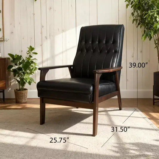 Poltrona d'accento imbottita Mid-Century Modern, similpelle nera opaca